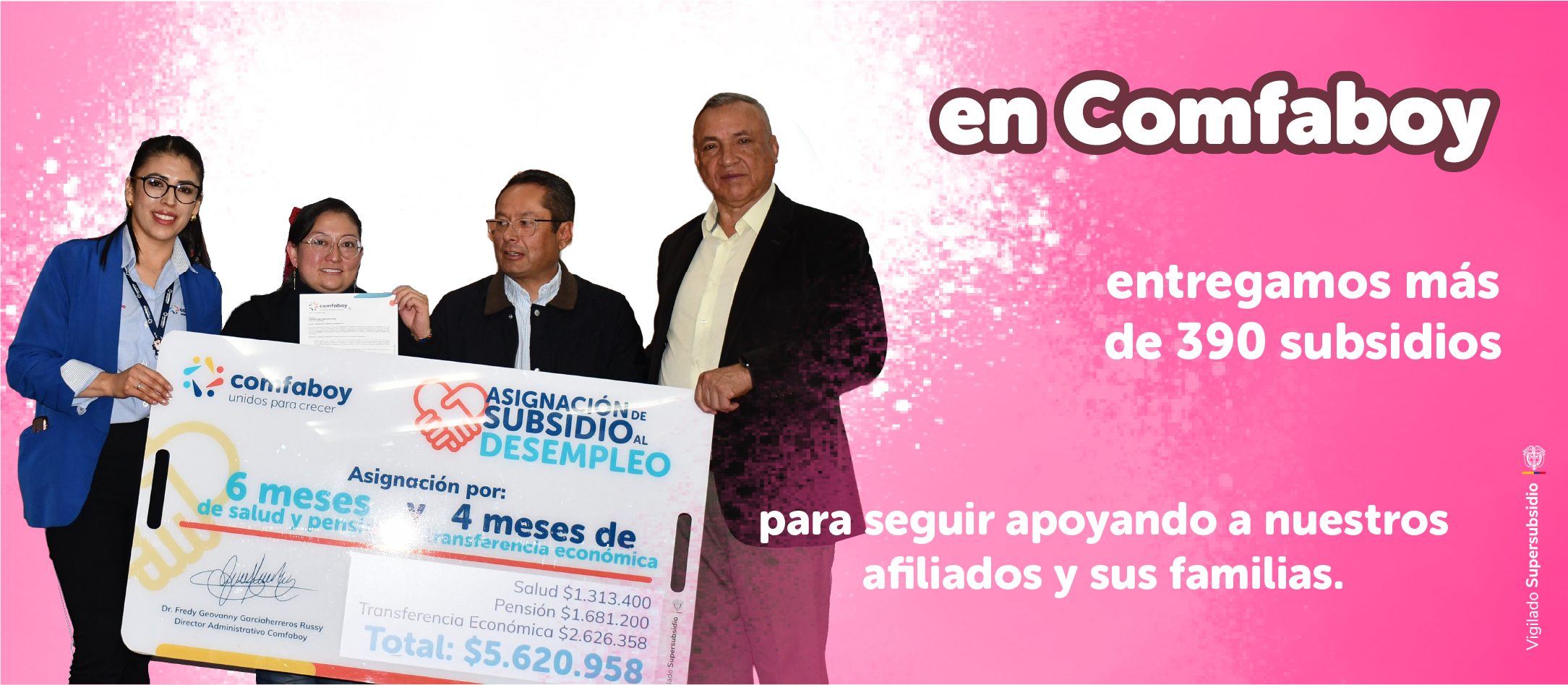 Comfaboy entrega Subsidio al Desempleo a 398 beneficiarios por más de $2.231 millones
